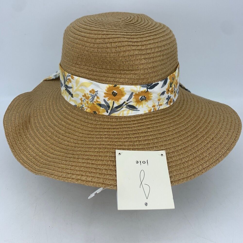 Joie Womens Wide Brim Sun Hat Floral Print Bow Tie Beach Cottage Core NEW